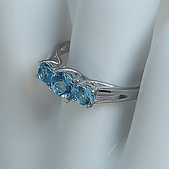 Natural Blue Apatite 5mm 14K White Gold on 925 Sterling Silver Ring Sz 7.5 - Picture 7 of 9